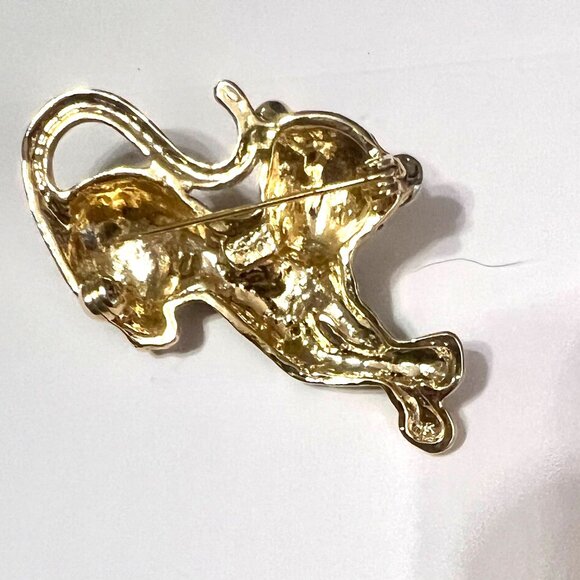 Gold & Black Leopard Spots Cat Beast Kitten Brooch Rhinestone Accents 2.25" - Picture 6 of 6